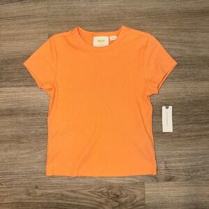 Maeve Anthropologie Orange Ribbed Tee Women's Small Crew Neck Stretch Top